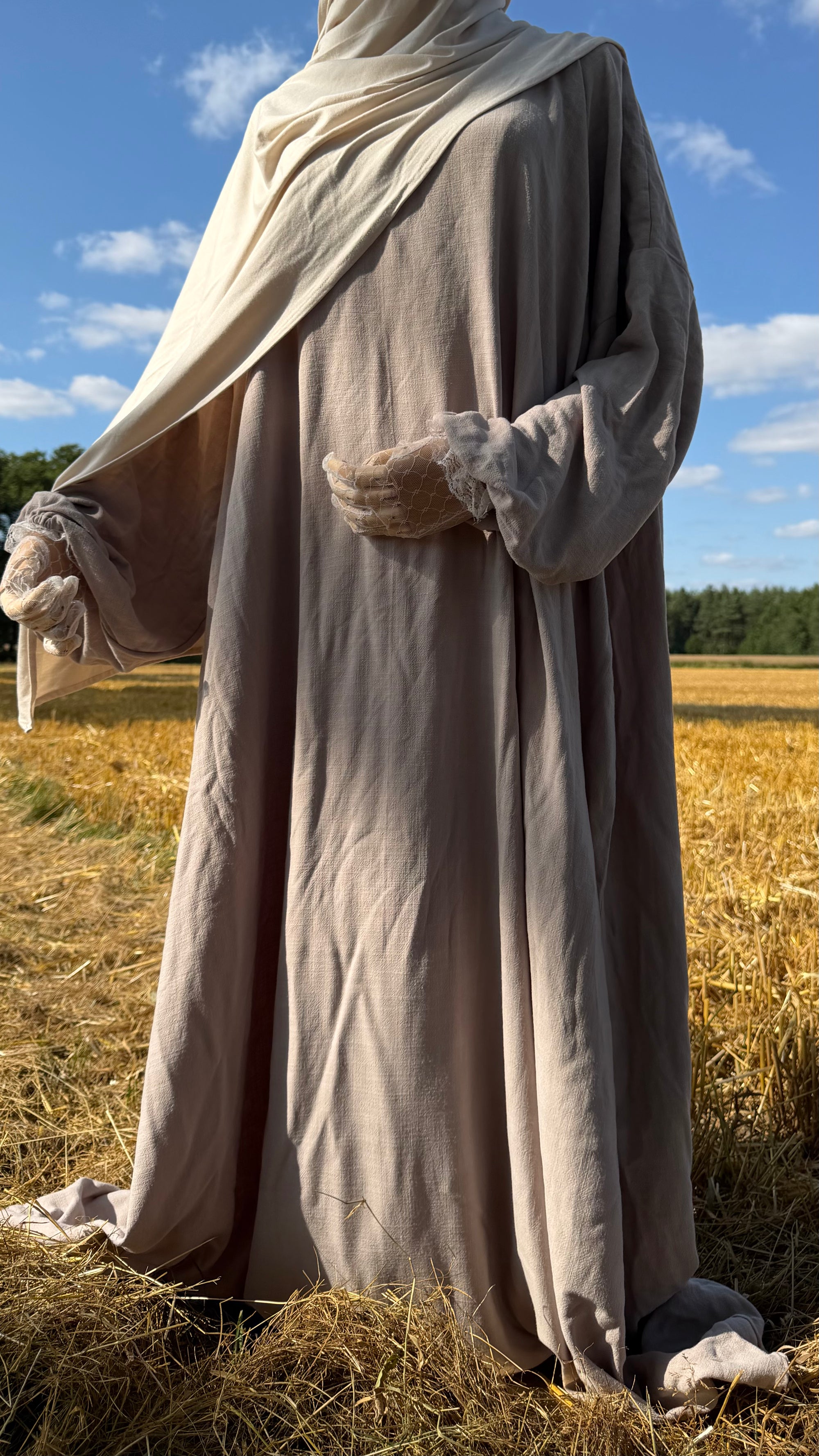 Vintage Abaya Greige 75% Viskose 25% Leinen